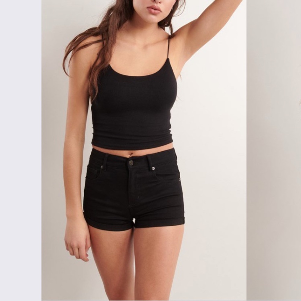 High rise black denim shorts